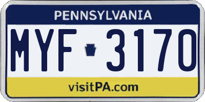 PA license plate MYF3170