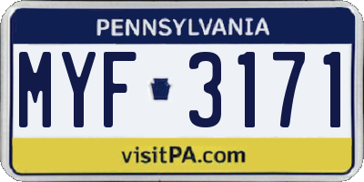 PA license plate MYF3171
