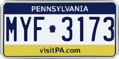 PA license plate MYF3173