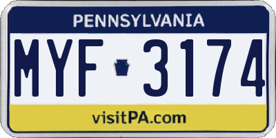 PA license plate MYF3174
