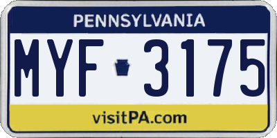 PA license plate MYF3175