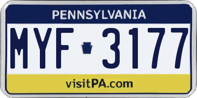 PA license plate MYF3177