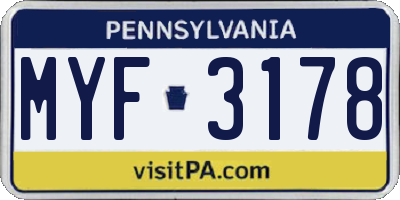 PA license plate MYF3178
