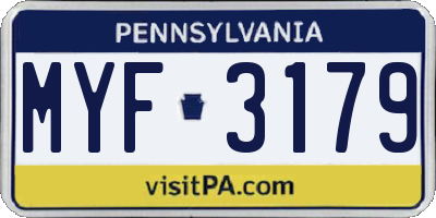 PA license plate MYF3179