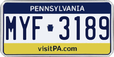 PA license plate MYF3189