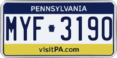 PA license plate MYF3190