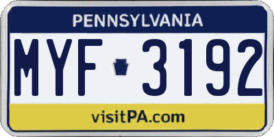 PA license plate MYF3192