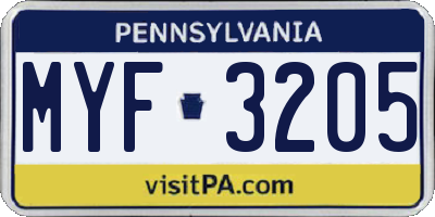 PA license plate MYF3205