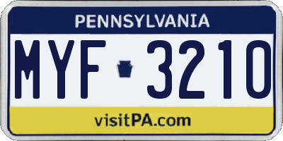 PA license plate MYF3210