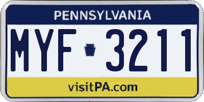 PA license plate MYF3211
