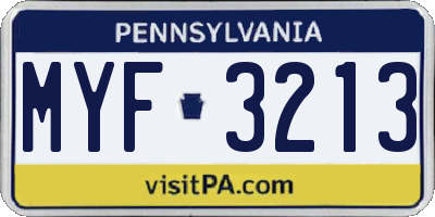 PA license plate MYF3213