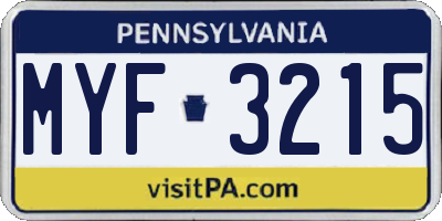 PA license plate MYF3215