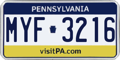 PA license plate MYF3216