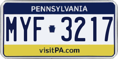 PA license plate MYF3217