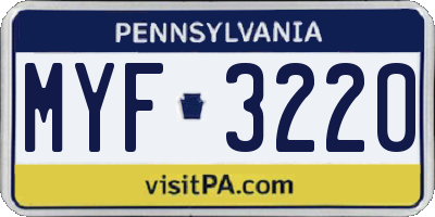 PA license plate MYF3220