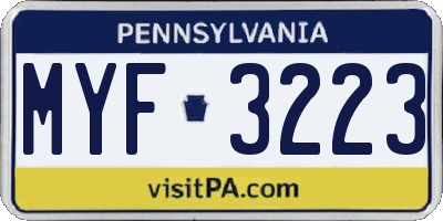PA license plate MYF3223