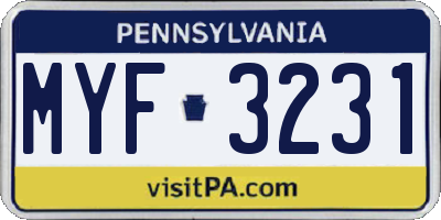 PA license plate MYF3231