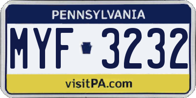 PA license plate MYF3232