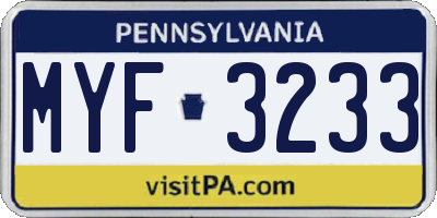 PA license plate MYF3233