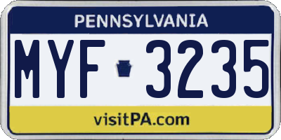 PA license plate MYF3235