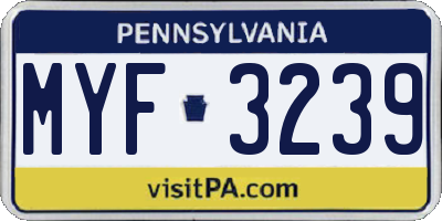 PA license plate MYF3239