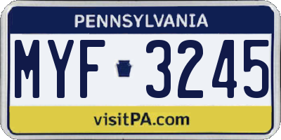 PA license plate MYF3245