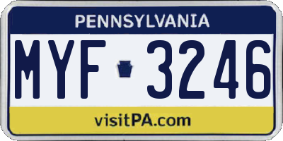 PA license plate MYF3246