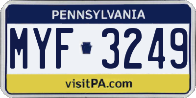 PA license plate MYF3249