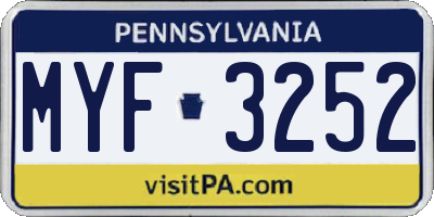 PA license plate MYF3252