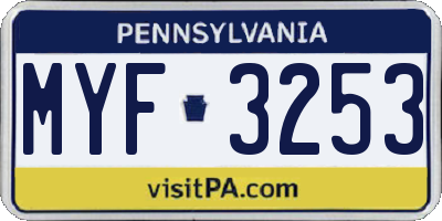 PA license plate MYF3253