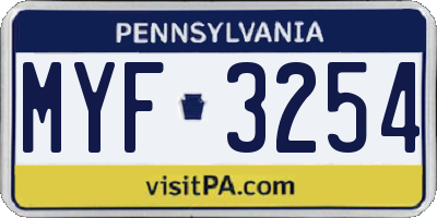 PA license plate MYF3254
