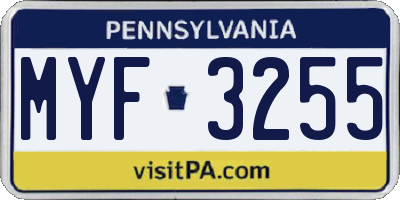 PA license plate MYF3255