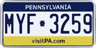 PA license plate MYF3259