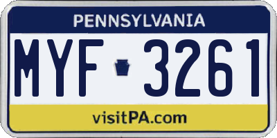 PA license plate MYF3261