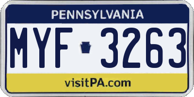 PA license plate MYF3263