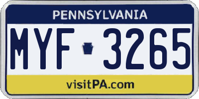 PA license plate MYF3265