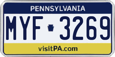 PA license plate MYF3269