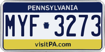 PA license plate MYF3273