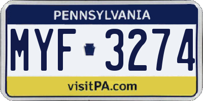 PA license plate MYF3274