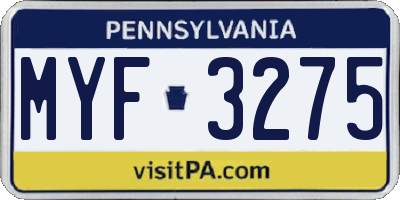PA license plate MYF3275