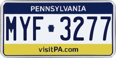 PA license plate MYF3277