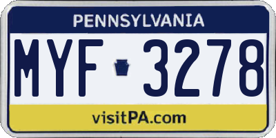 PA license plate MYF3278