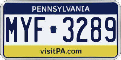 PA license plate MYF3289