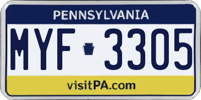 PA license plate MYF3305