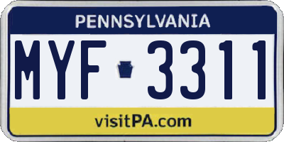PA license plate MYF3311