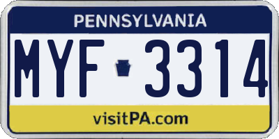 PA license plate MYF3314