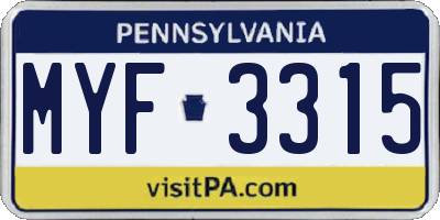 PA license plate MYF3315
