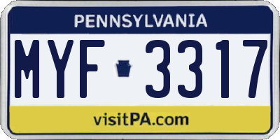 PA license plate MYF3317