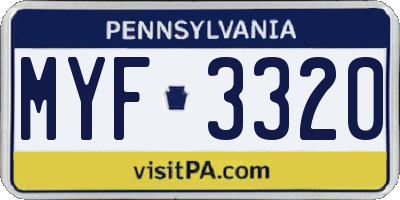 PA license plate MYF3320