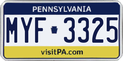 PA license plate MYF3325